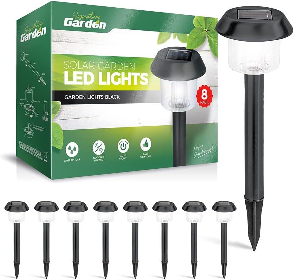 Solar Garden Lights - Auto On/Off Outdoor Bright Solar Pathway Lights - All-Weather/Waterproof Outdoor Solar Lights for Yard, Garden, or Driveway (8-Pack, Black)