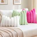 OTOSTAR Hot Pink Faux Rabbit Fur Throw Pillow Cover 18x18 Inch Soft Cozy Plush Striped Pillowcase Cushion Cover with Velvet Back for Sofa Couch Bed Living Room