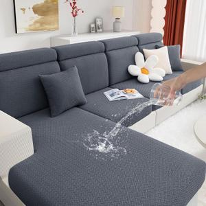 hyha Waterproof Couch Cushion Covers, Stretch Magic Sofa Covers Washable, Thick Jacquard Fabric, Waterproof Sofa Couch Covers for 3 Cushion Couch Sofa for Pets (3 Packs, Grey) (3 Packs, Grey)