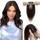 Elailite Hair Toppers for Women Real Human Hair Topper Thinning Thin 5.1"x2.8" Silk Base Clip in Straight Remy Hairpieces 18 Inch Dark Brown