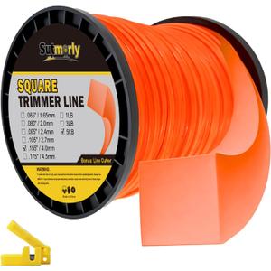 5-Pound Heavy Duty Square Trimmer Line 155-inch-by-492-ft, Commercial 0.155 String Trimmer Line in Spool, 0.155" Nylon Weed Eater String with Line Cutter Fits Most String Trimmer, Orange