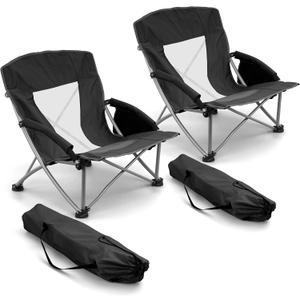HaSteeL Low Beach Chairs for Adults, Lightweight Camping Folding Chair with Carrying Bag, Portable for Outdoors Lawn Backyard Patio RV Trip Fishing Sport Tailgating, Support 300LBS, Black, 2 Pack