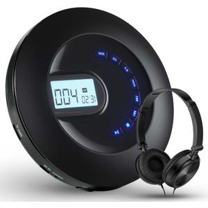 CD Player Portable, Rechargeable Portable CD Player for Home Car and Travel with Headphone and Anti-Skip/Shockproof, Compact Player with LCD Display, AUX Cable, Backlight
