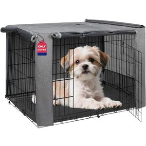 HiCaptain Breathable Dog Crate Cover 24 Inch, Durable Heavy Duty Kennel Cover, Dual Zippered Panels, Windproof Waterproof UV-Resistant(Grey)