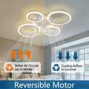 26" White Geometric Circular Ceiling Fan with Lights Remote Control, 3 Colors 6 Speeds Low Profile Ceiling Fan with Light for Kitchen Bedroom