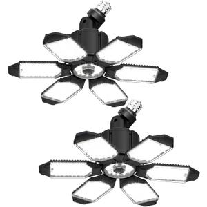 LED Garage Light 2 Pack Super Bright 15000LM LED Shop Ceiling Lights 6500K Garage Lighting, 360&180 Adjustable Basement Lights with 6 Deformable Panels Screw in E26 E27 Socket for Storage Barn Attic