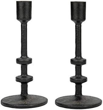 Stonebriar 6" Black Cast Iron Metal Taper Candle Holder Set 2
