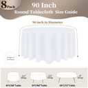 8 Pack White Round Tablecloth 90 Inch Round Table Cloth, Wrinkle Resistant and Washable Tablecloth Polyester Fabric Table Cloth Round Cover for Dining Wedding Banquet Party