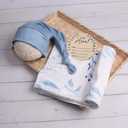 Ylsteed Baby Swaddle Blanket and Headband Set, Newborn Receiving Blanket Swaddle Wrap for Girls and Boys, Swaddling Blankets Neutral for Newborn Soft and Skin-Friendly 32 * 32 inches (Blue Leaves)