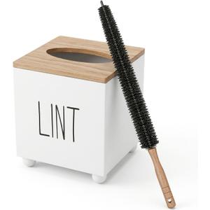 Lint Bin for Laundry Room, Farmhouse Lint Box, Wooden Lint Holder with Lid, Lint Container for Laundry Room Decor, Dryer Lint Trash Can for Laundry Accessory Organization
