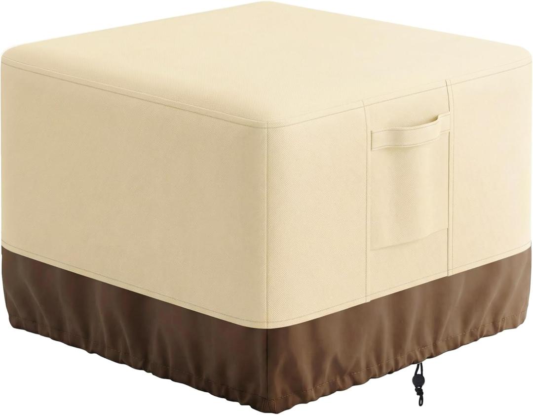 Vailge Fire Pit Cover Square,100% Waterproof Square Gas Firepit Table Cover,Outdoor Heavy Duty Lawn Patio Furniture Covers with Air Vent and Handle,44"L x 44"W x 24"H,Beige & Brown