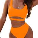 Blooming Jelly Women's High Waisted Bikini Sets High Cut Bathing Suits Two Piece Sporty Cut Out Swimsuits(Medium, Orange)