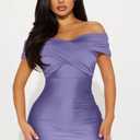 Memoriesea Women's Off Shoulder V Neck Wrap Ruched High Split Wedding Party Maxi Dress (Purple)