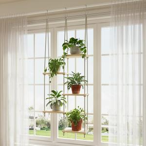 Window Plant Shelves 5-Tier Hanging Plant Shelves for Indoor Window Shelf for Plants Wall Mounted Window Sill Plant Shelf Living Room Garden Boho Decor
