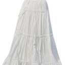 SOLY HUX Women's Maxi Skirt Drawstring Elastic Waist Ruffle Hem Long Flowy Skirts (Medium, Pure White)