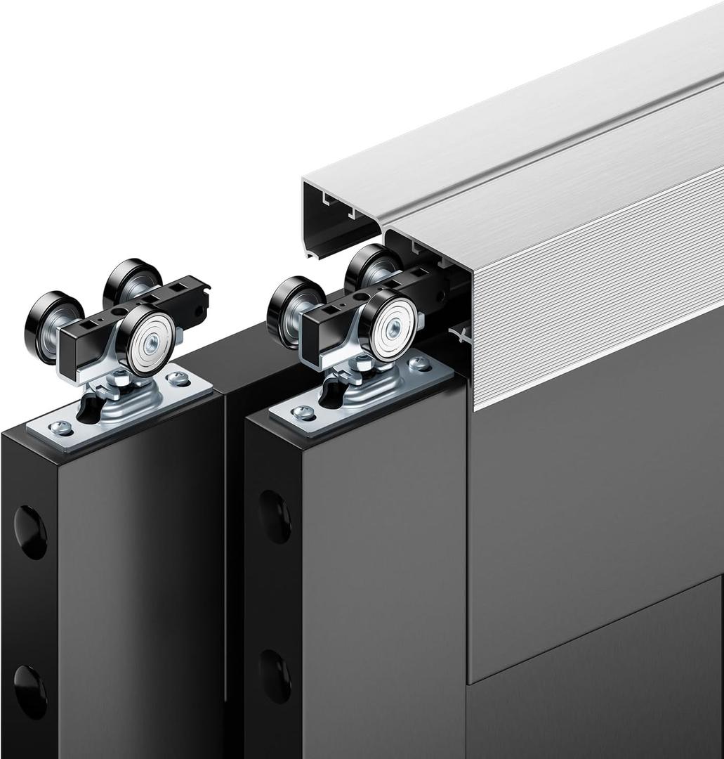 6FT Bypass Door Hardware, Closet Door Track Kit, Top-Mounted Style, Made of Heavy Duty Aluminum, Smoothly and Quietly, for 2 Doors System - Fit Min Door Panel Width of 36.5in, Silver