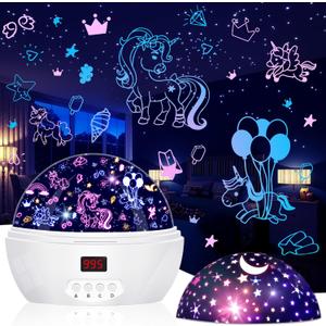 Unicorn Projector Night Light for Girls, Star Lights Projector for Ceiling Kids Bedroom Decor Gifts for 3-6 Year Old Girl Night Light Projector with Timer, Christmas Birthday Gift for Girls (White)