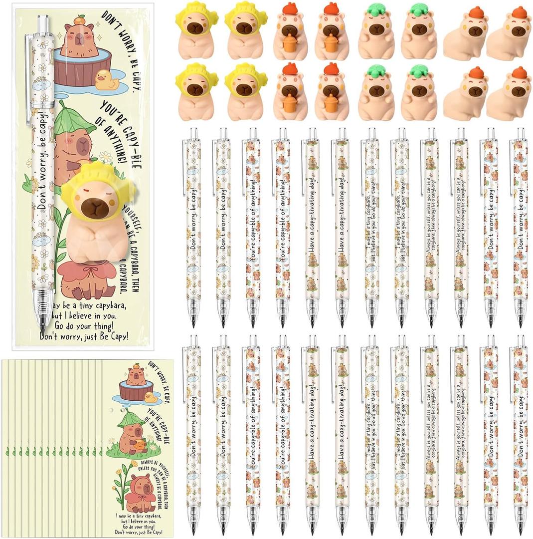 24 Sets Inspirational Capybara Appreciation Gift Bulk Office Gift Capybara Theme Party Favor Mechanical Bookmark and Eraser for Coworker