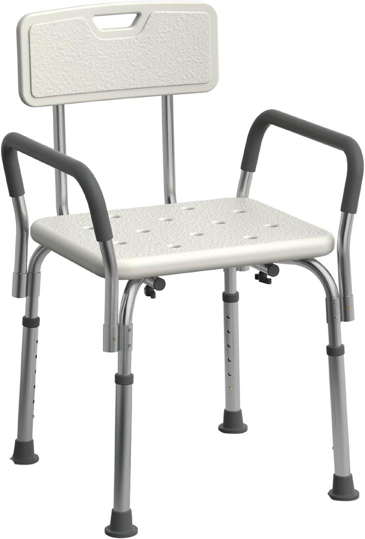 Medline Shower Chair Seat with Padded Armrests and Back | Heavy Duty for Bathtub | Slip Resistant with Adjustable Height | with 350 lb Capacity (White)