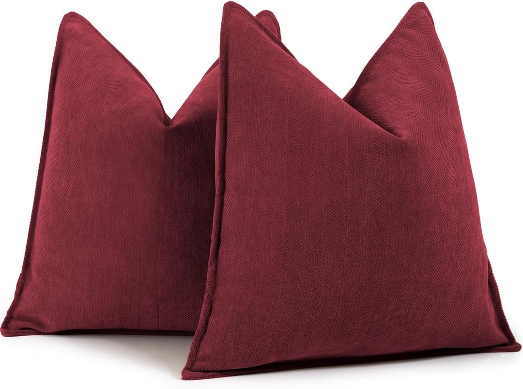 ZWJD Burgundy Pillow Covers 20x20 Set of 2 Chenille Throw Pillow Covers with Elegant Design Soft and Luxurious Decorative Throw Pillows for Couch, Bed, and Home Decor