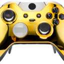 eXtremeRate Chrome Gold Replacement Faceplate Front Housing Shell with Thumbstick Accent Rings for Xbox One Elite Remote Controller Model 1698 - Controller NOT Included