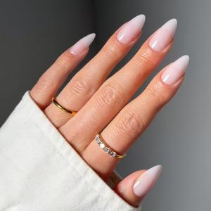 Glamnetic Press On Nails - Medium Almond Fake Nails, Milky Pink Nails, Blush Blanket | 15 Sizes - 30 Nail Kit with Glue | Gift for Mom