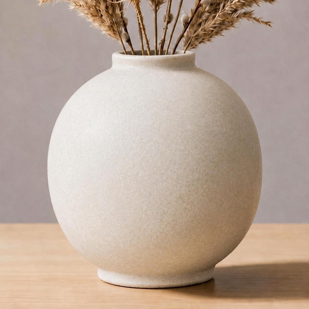 White Ceramic Vase, Rustic, 7.5 Inch