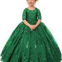 Flower Girl Dress for Wedding Tulle Lace Half Sleeve Sequin Pageant Princess Girls' Special Occasion Dresses, Size 6
