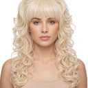 PUREHAIR 80s Long Blonde Bouffant Wig - Perfect for Womens 60s 70s Disco Party or Halloween Costume - Long Blond Wavy Wigs with Bangs for Women Drag Queens Cosplay (Blonde)