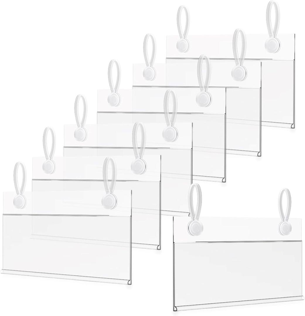 100 Packs 4 x 2.2 Inch Plastic Basket Label Holder, Wire Shelf Ticket Holder with Double Snap Lock Closure, Reusable Price Tag Holder for Supermarket, Pantry, Warehouses, Retail Shop