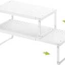 Expandable Cabinet Organizer Shelf With Adjustable Height, Stackable Kitchen Countertop Organizer Rack, Adjustable Shelf Riser For Kitchen Counter, Pantry, Cupboard, Desk, Tabletop (White-2 Pack)