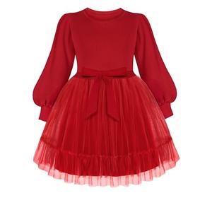 Arshiner Toddler Christmas Dress Girls Crewneck Tulle Unique Bubble Sleeves Tutu Dress Princess Birthday Party Clothes Red 110