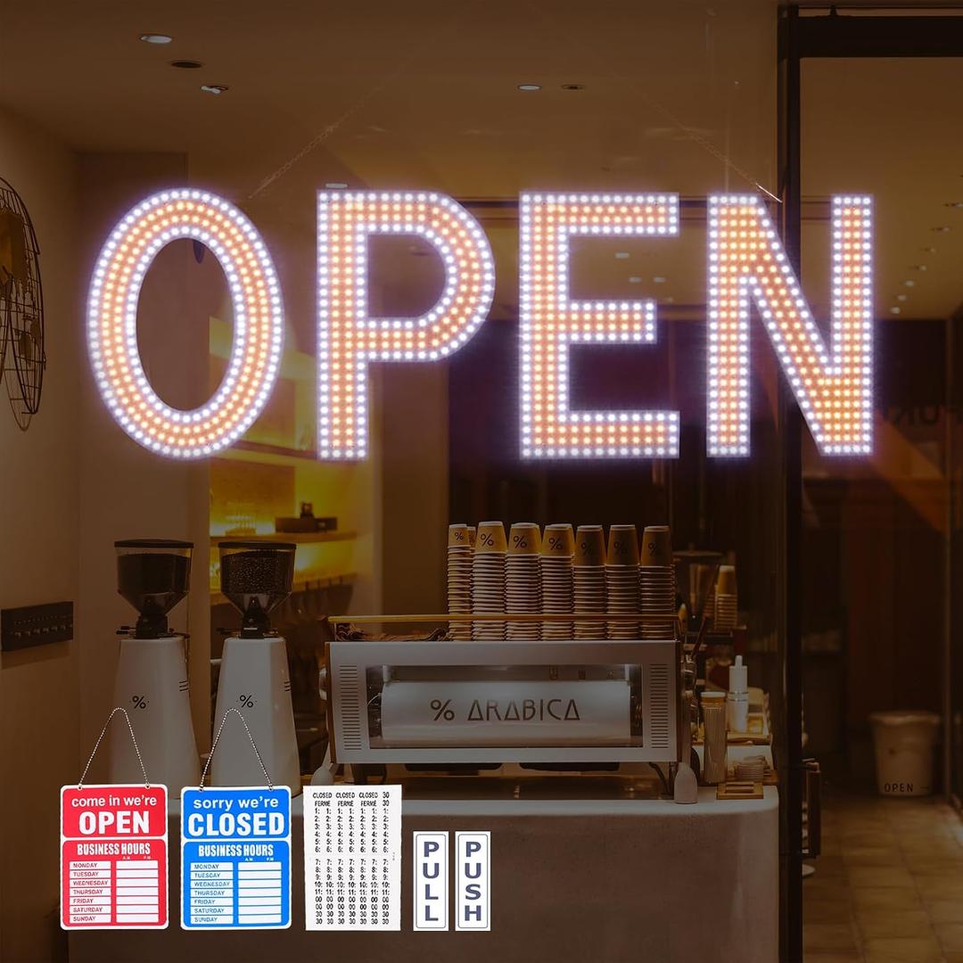 Open Sign for Business, 40"x14" Dimmable Large LED Open Signs with Hanging Installation for Cafes Store Restaurant Office Bar Pubs Hotel Salon (Warm White)