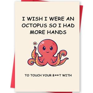 3 x BENNLOOS Humor Octopus Valentine's Day Card for Husband Wife, Rude Birthday Card for Girlfriend Boyfriend, Funny Anniversary Cards Gifts for Women Men, I Wish I Were An Octopus Card