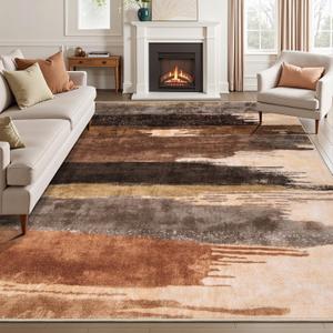 5x7 Area Rug for Living Room, Modern Abstract Washable Carpet Brown