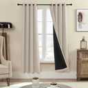 Rutterllow 100% Blackout Curtains for Bedroom 52Wx72L Inch, Energy Efficiency Full Shading Window Curtain Panels, Heat and Light Blocking Soundproof Draperies for Living Room/Cafe (1 Pair, Beige)