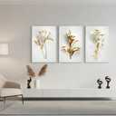 RAQXZHSW 3Pcs Abstract Golden Flower Canvas Wall Art 16x24Inch