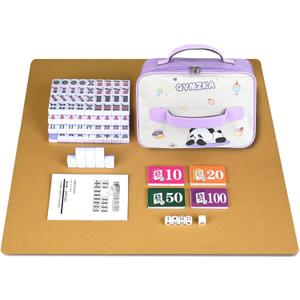 Chinese Small Mahjong Set, 144 Numbered Melamine 1.17" Size Tiles(Purple) and 8 Blank Tiles, with Carrying Travel Bag, English Instruction, Mahjong Mat, Pro Complete Mahjongg Game Set (Majiang)