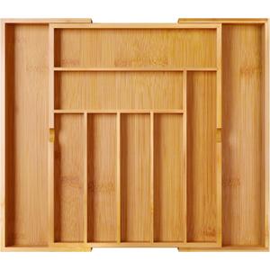 BAMEOS drawer organizer flatware organizer cutlery tray silverware organizer expandable adjustable bamboo drawer organizer kitchen bathroom