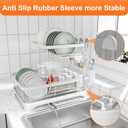 Dish Drying Rack - Auto Draining Dish Rack for Kitchen Counter, Large Capacity Dish Drainers Organizer with Drainboard, 2-Tier Drying Rack with Utensil Holder White