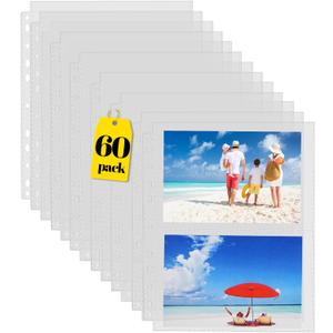 Sooez Pack of 60 Heavy Duty Photos or Postcards Page Protectors, Plastic Clear Photo Holder Sleeves for 3 Ring Binder, Two 5'' x 7'' Pockets Per Page, Top Loading Perfect for Checking & Organizing
