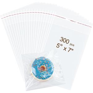 300PCS Clear Self Sealing Cellophane Bags - Cookie, Candy & Bread Bags (5x7 Inches)