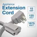 Appliance Extension Cord - 15ft Heavy Duty Gray Extension Wire for Air Conditioner, Refrigerator, & All Major Appliances - 14 Gauge High Voltage 3 Prong Flat-End Appliance Cord, for Indoor use