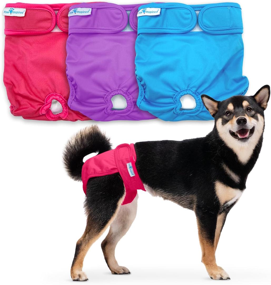 Paw Inspired Washable Reusable Dog Diapers Female, Cloth Dog Diapers, Dogs in Heat, Dog Incontinence (Assorted (White Lining), Medium (3 Ct.))
