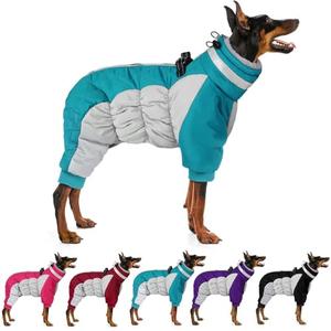 MIGOHI Full Body Dog Coat - Warm Reflective Small Dog Winter Coat with Harness, Turtleneck Fleece Jacket for Dogs,Four-Leg Windproof Puffer Jackets Snowsuit with Zipper for Small Medium Large Dogs,S