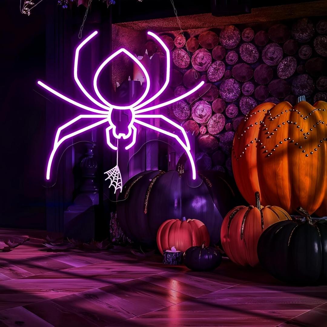 Spider Neon Sign, Halloween Animal Neon Sign, Spooky Halloween Decor Wall, Led Spider neon lights for Room Game Kids Room Man Cave Party Decor Gift Birthday Party Supply Bar