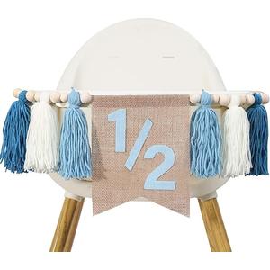 WAWUO Pink 1/2 Birthday High Chair Banner - Girls Half Birthday Party Decorations,Pink Tassel Wood Bead Highchair Garland