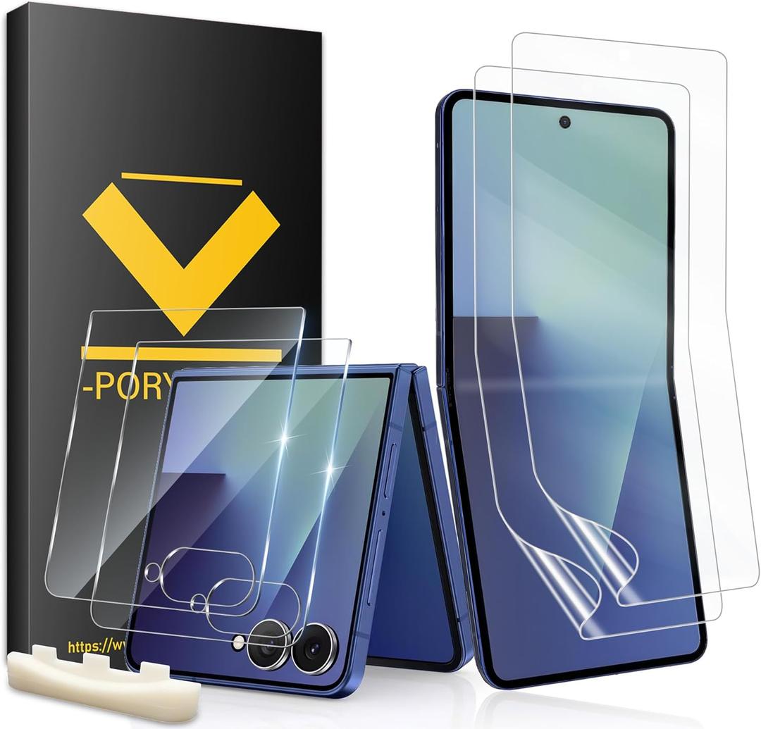 2+2 Pack For Samsung Galaxy Z Flip 7 Screen Protector[4.1 Inch] Tempered Glass Outer+[6.9 Inch] Flexible Soft Film Inner, AntiBubble, HD Clear Anti Scratch with Z Flip 7 Screen Protector