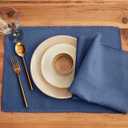 Solino Home Fringe Linen Placemats Set of 4 - Vintage Blue Placemats 14 x 19 Inch - 100% Pure Linen Table Mats for Spring, Summer, Mothers Day