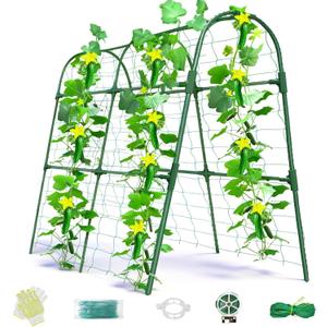 Cucumber Trellis for Raised Bed, U-Shape Garden Arch Metal Support for Climbing Plants, Metal Arch Plant Support Vegetables Trellis, Plant Support for Vine (Green, 31.5 * 30 * 47inch(L*W*H))